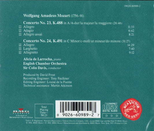 Alicia De Larrocha, Wolfgang Amadeus Mozart, English Chamber Orchestra, Sir Colin Davis : Piano Concertos Nos. 23 & 24 (CD)