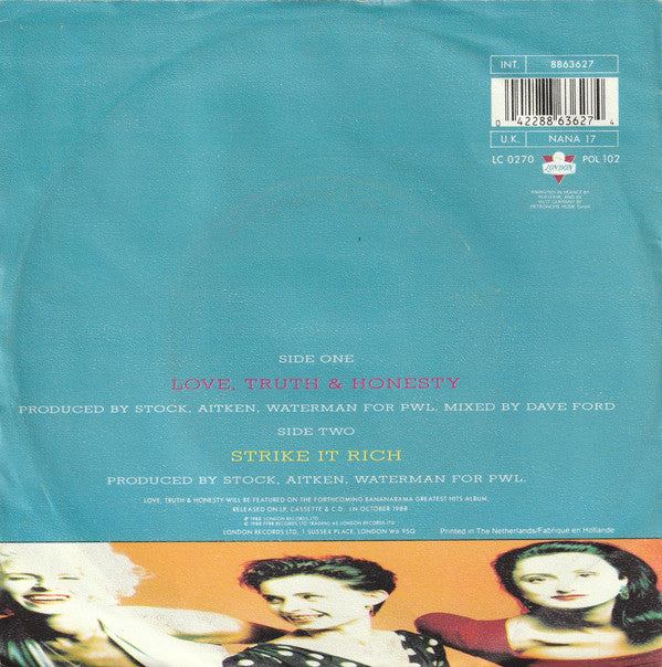 Bananarama : Love, Truth & Honesty (7", Single)
