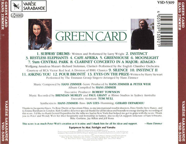 Hans Zimmer : Green Card (Original Motion Picture Soundtrack) (CD, Album, Comp)
