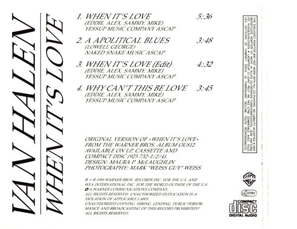Van Halen : When It's Love (CD, Mini, Single)