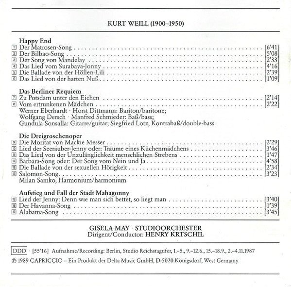 Gisela May : Brecht-Weill Songs (CD, Album, RE)