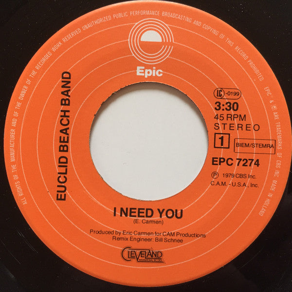 Euclid Beach Band : I Need You (7", Single)