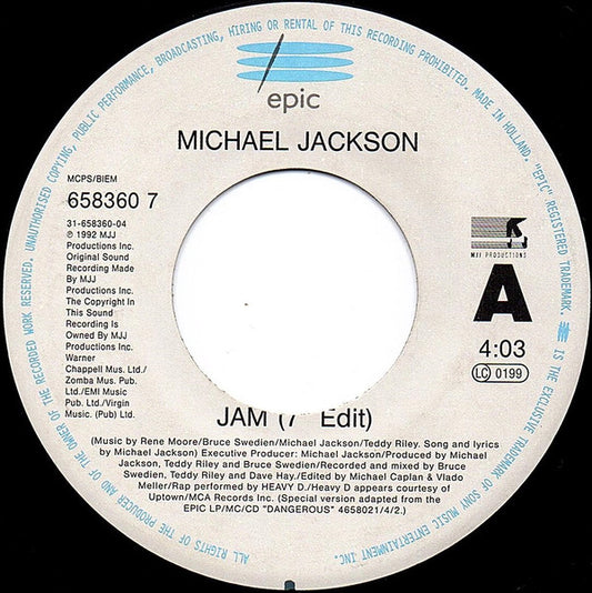 Michael Jackson : Jam (7", Single, Jukebox)