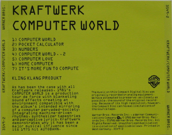 Kraftwerk : Computer World (CD, Album, RE, Tar)