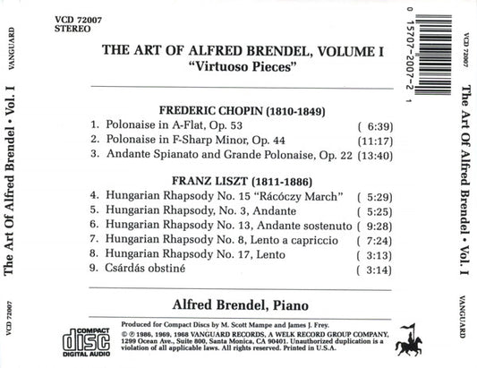 Alfred Brendel, Frédéric Chopin, Franz Liszt : The Art Of Alfred Brendel Vol 1 "Virtuoso Pieces" (CD, Comp)