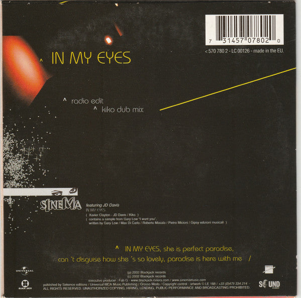 Sinema : In My Eyes (CD, Single, Car)