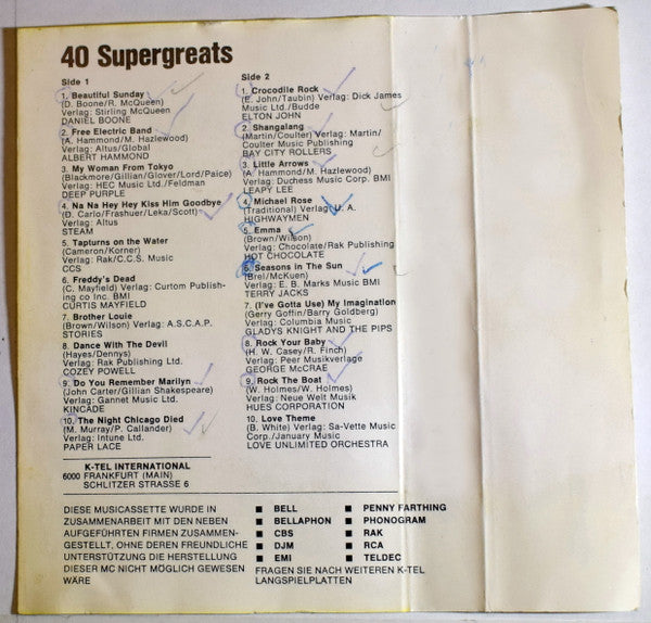 Various : K-Tel's 40 Super Greats (2xCass, Comp, Mono)