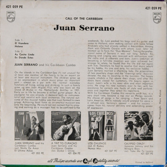 Juan Serrano And His Caribbean Combo : Call Of The Caribbean (7", EP)