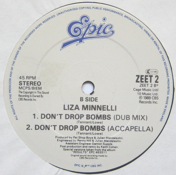 Liza Minnelli : Don't Drop Bombs (12", Single)