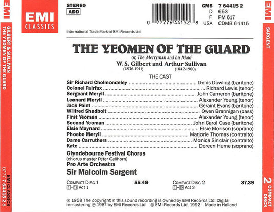 Gilbert & Sullivan, Sir Malcolm Sargent : The Yeomen Of The Guard (2xCD, Album)