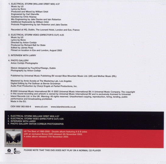 U2 : Electrical Storm (DVD-V, Single, PAL)
