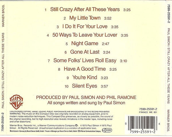 Paul Simon : Still Crazy After All These Years (CD, Album, RE)
