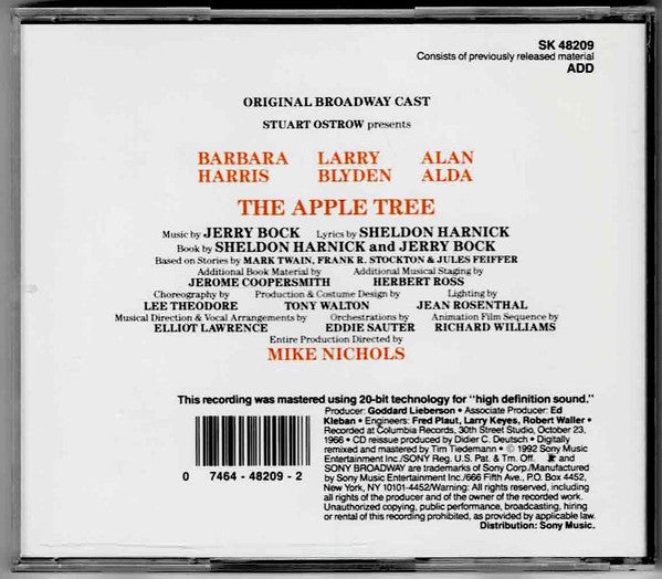 Jerry Bock / Sheldon Harnick Featuring  Barbara Harris (2), Larry Blyden and  Alan Alda : The Apple Tree (Original Broadway Cast) (CD, Album, RE)
