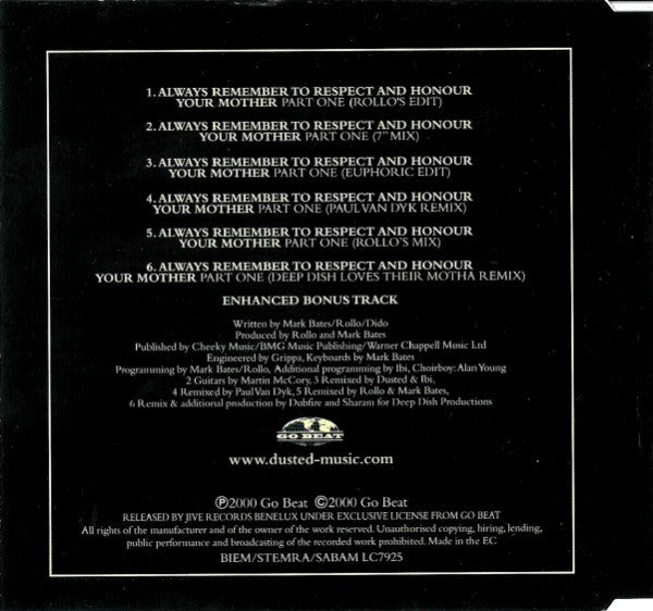 Dusted : Always Remember To Respect And Honour Your Mother - Part One (CD, Maxi, Enh)