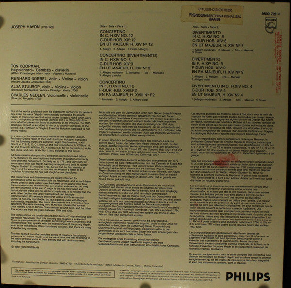 Joseph Haydn, Ton Koopman, Reinhard Goebel & Alda Stuurop, Charles Medlam : Concertini & Divertimenti Vol. = Folge I Hob. XIV: 3, 4, 8, 9 & 12 / Hob. XVIII: F2 (LP, Sam)
