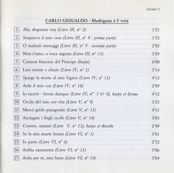 Carlo Gesualdo - Les Arts Florissants, William Christie : Madrigaux (CD, Album, RP)