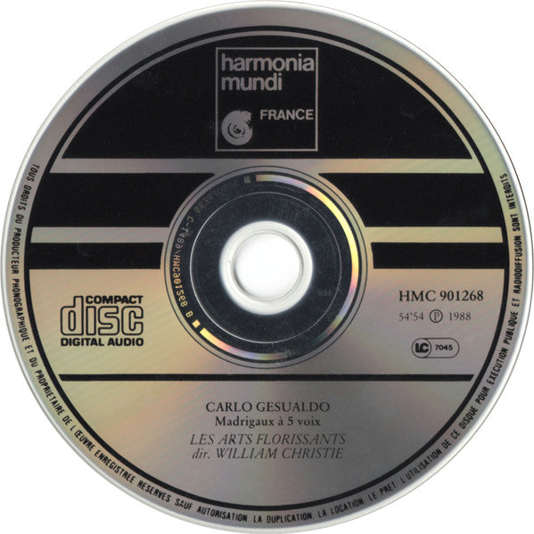 Carlo Gesualdo - Les Arts Florissants, William Christie : Madrigaux (CD, Album, RP)