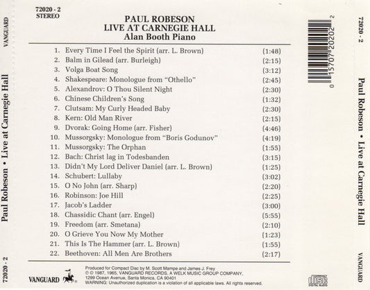 Paul Robeson : Live At Carnegie Hall (CD, Album, RE)