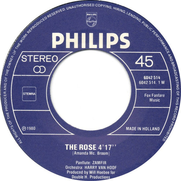 Gheorghe Zamfir PanFlute, The Harry van Hoof Orchestra : The Rose (7", Single)