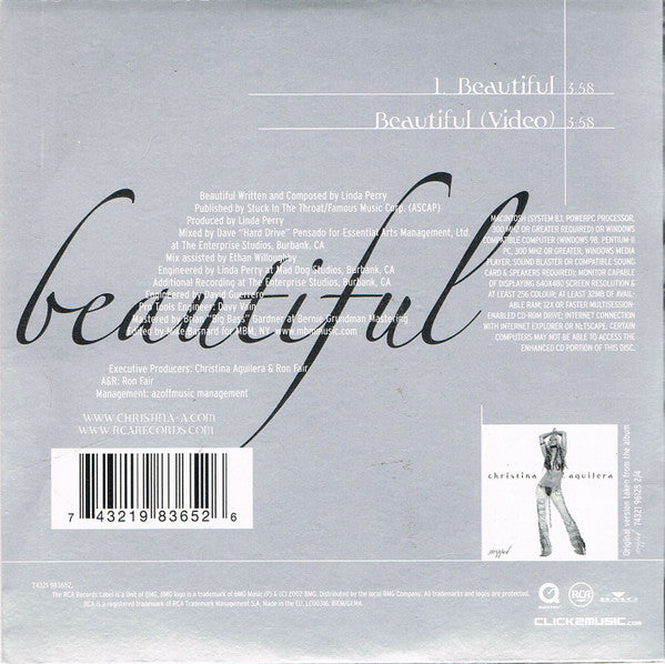 Christina Aguilera : Beautiful (CD, Single, Enh, Car)
