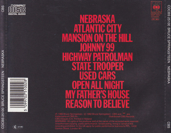 Bruce Springsteen : Nebraska (CD, Album, RE)