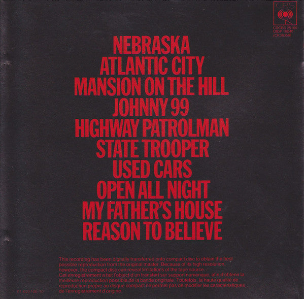 Bruce Springsteen : Nebraska (CD, Album, RE)