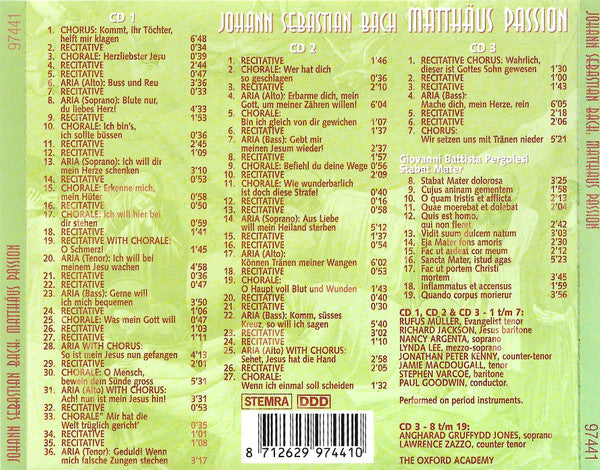 Johann Sebastian Bach : Matthäus Passion (3xCD)