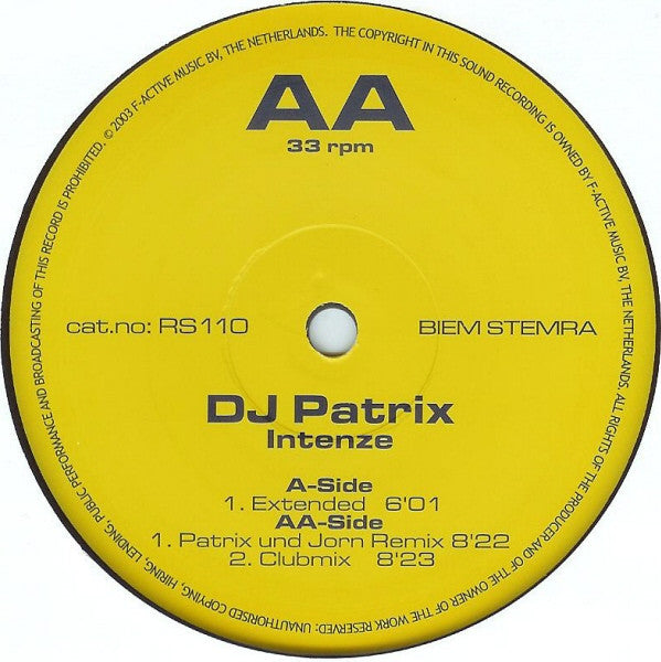 DJ Patrix : Intenze (12")