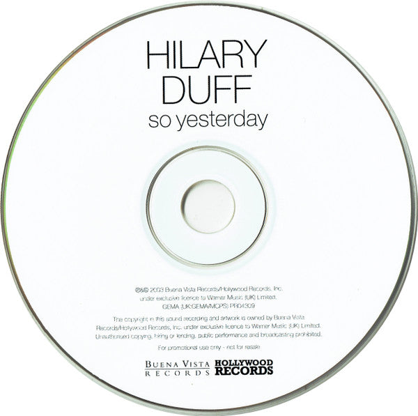 Hilary Duff : So Yesterday (CD, Single, Promo)