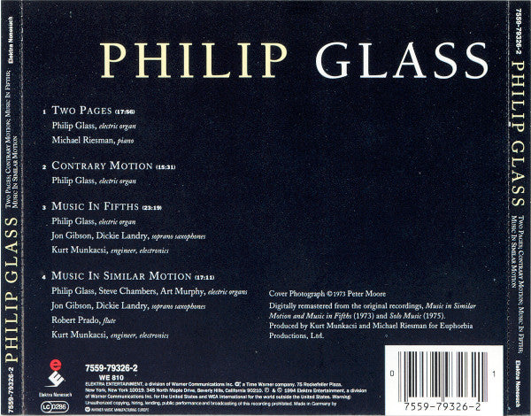 Philip Glass : Two Pages; Contrary Motion; Music In Fifths; Music In Similar Motion (CD, Album, Comp, RE, RM)
