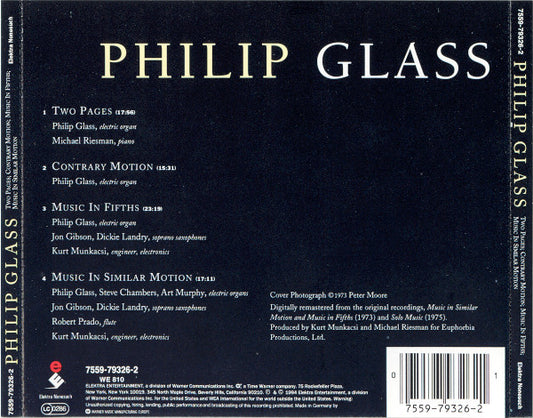 Philip Glass : Two Pages; Contrary Motion; Music In Fifths; Music In Similar Motion (CD, Album, Comp, RE, RM)