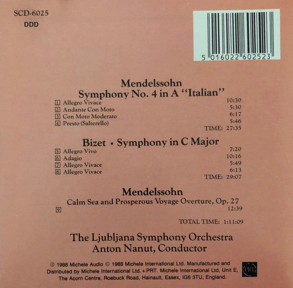 Felix Mendelssohn-Bartholdy / Georges Bizet / Simfonični Orkester RTV Ljubljana / Anton Nanut : Symphony NO. 4 In A "Italian", Calm Sea And Prosperous Voyage Overture / Symphony In C (CD, Comp)