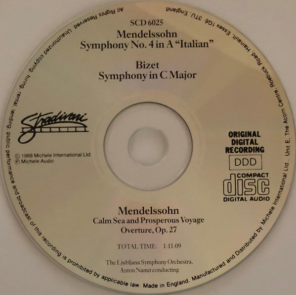 Felix Mendelssohn-Bartholdy / Georges Bizet / Simfonični Orkester RTV Ljubljana / Anton Nanut : Symphony NO. 4 In A "Italian", Calm Sea And Prosperous Voyage Overture / Symphony In C (CD, Comp)