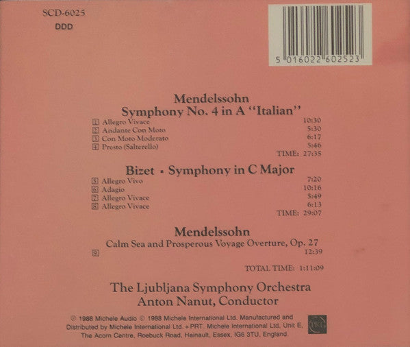 Felix Mendelssohn-Bartholdy / Georges Bizet / Simfonični Orkester RTV Ljubljana / Anton Nanut : Symphony NO. 4 In A "Italian", Calm Sea And Prosperous Voyage Overture / Symphony In C (CD, Comp)