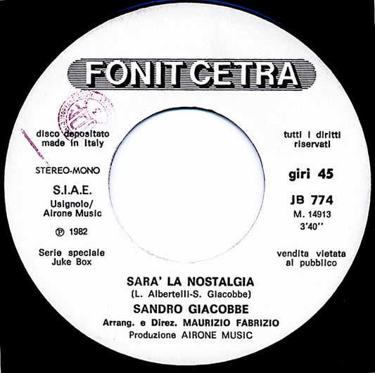 Sandro Giacobbe / I Dik Dik : Sarà La Nostalgia / Giornale Di Bordo (7", Jukebox)