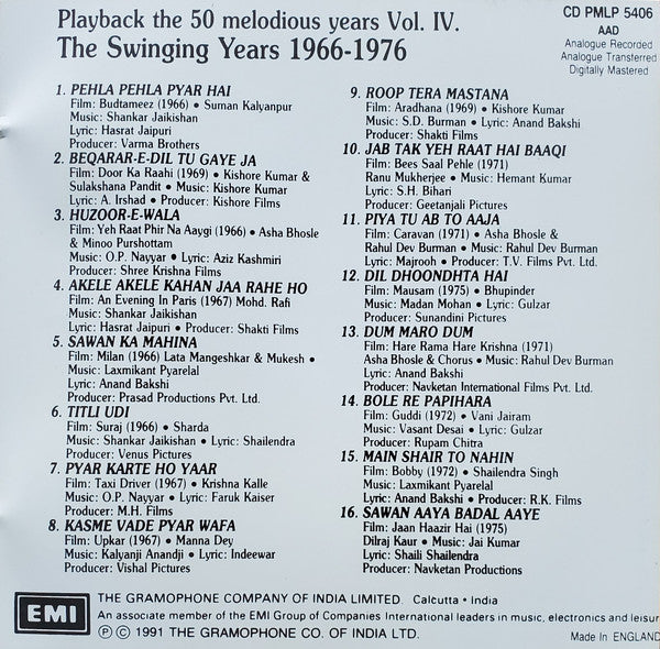 Various : Playback the 50 melodious years Vol. IV. The Swinging Years 1966-1976 (CD, Comp)