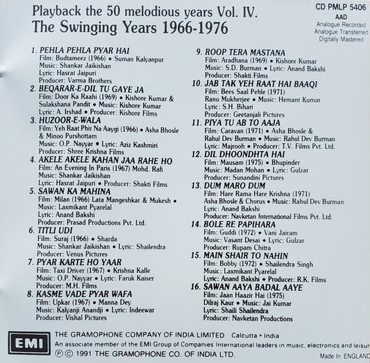 Various : Playback the 50 melodious years Vol. IV. The Swinging Years 1966-1976 (CD, Comp)