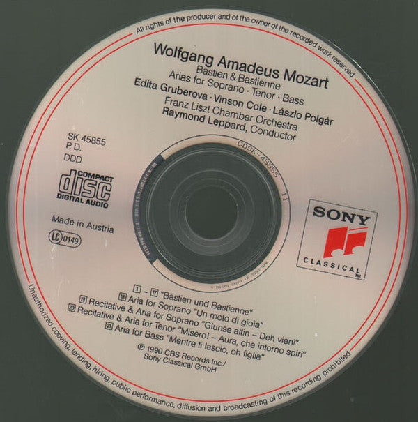 Wolfgang Amadeus Mozart, Edita Gruberova, Vinson Cole, László Polgár, Liszt Ferenc Chamber Orchestra, Raymond Leppard : Bastien & Bastienne (CD, Album)