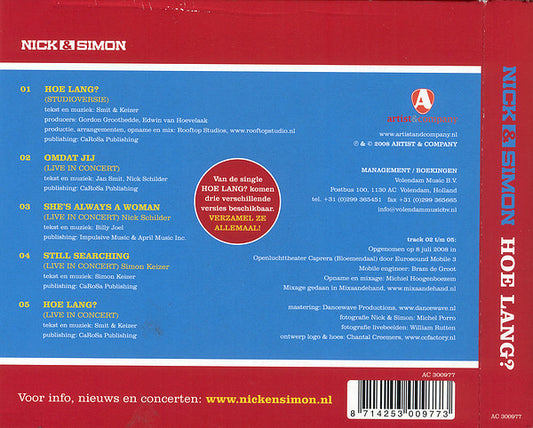 Nick & Simon : Hoe Lang? (CD, Single, Ltd)