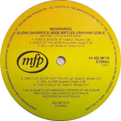 Glenn Shorrock • Beeb Birtles • Graham Goble : Before: Little River Band (LP, Comp, RE)