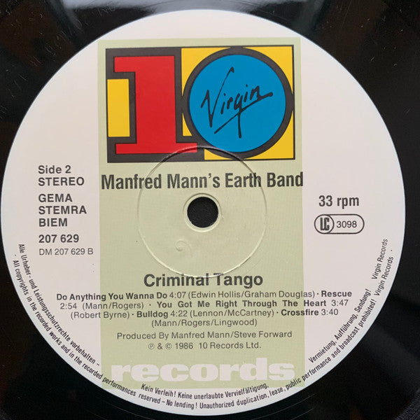 Manfred Mann's Earth Band With Chris Thompson : Criminal Tango (LP, Album)