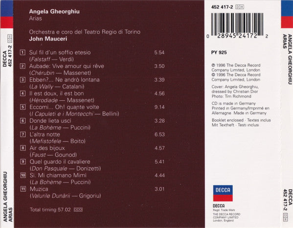 Angela Gheorghiu - Orchestra Del Teatro Regio Di Torino E Coro Del Teatro Regio Di Torino & John Mauceri : Arias (CD)