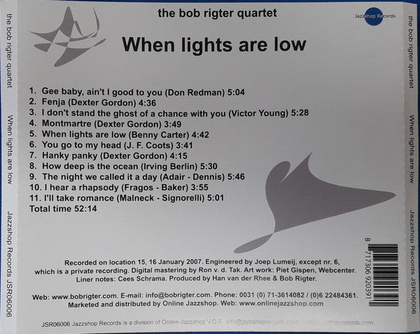 Bob Rigter Quartet : When Lights Are Low (CD, Album)