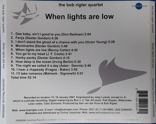 Bob Rigter Quartet : When Lights Are Low (CD, Album)