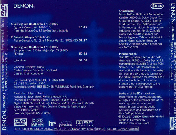 Ludwig van Beethoven / Frédéric Chopin : Egmont-Ouverture, Symphony No. 3 "Eroica" / Piano Concerto No. 2 (DVD-V, Multichannel, NTSC)