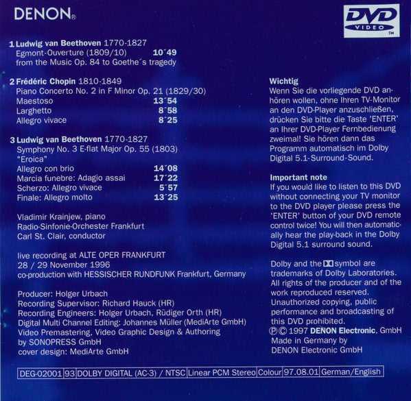 Ludwig van Beethoven / Frédéric Chopin : Egmont-Ouverture, Symphony No. 3 "Eroica" / Piano Concerto No. 2 (DVD-V, Multichannel, NTSC)