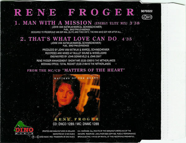 René Froger : Man With A Mission (Energy 'Elite' Mix) (CD, Maxi)