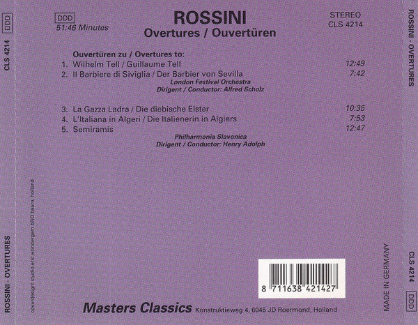 Gioacchino Rossini - London Festival Orchestra (2) Dir./Cond.: Alfred Scholz, Philharmonia Slavonica Dir./Cond.: Henry Adolph : Overtures = Ouvertüren (CD, Comp)