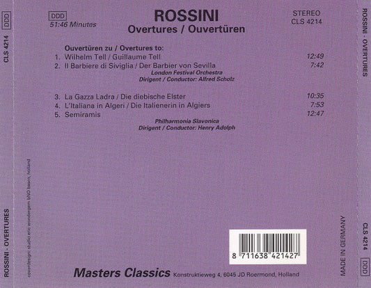 Gioacchino Rossini - London Festival Orchestra (2) Dir./Cond.: Alfred Scholz, Philharmonia Slavonica Dir./Cond.: Henry Adolph : Overtures = Ouvertüren (CD, Comp)