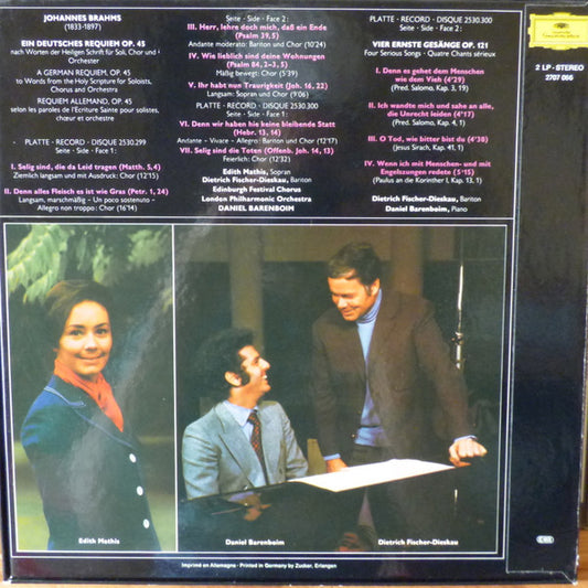 Johannes Brahms - Edith Mathis · Dietrich Fischer-Dieskau · Edinburgh Festival Chorus · London Philharmonic Orchestra · Daniel Barenboim : Ein Deutsches Requiem = A German Requiem / Vier Ernste Gesänge = Four Serious Songs (2xLP + Box)